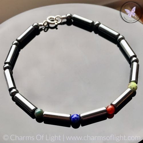 Mens Birthstone Bracelet with Hematite Tubes